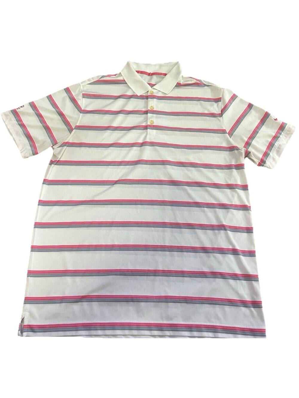 Nike Golf Polo Shirt Men's Size Large White Gray Pink Striped Tour Performance